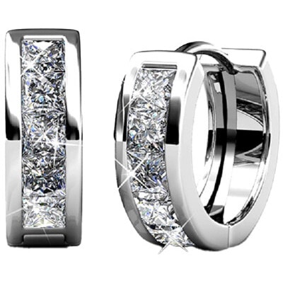 Boucles d'oreilles Square hoop - Cristal blanc - Laiton plaqué rhodium - Argenté