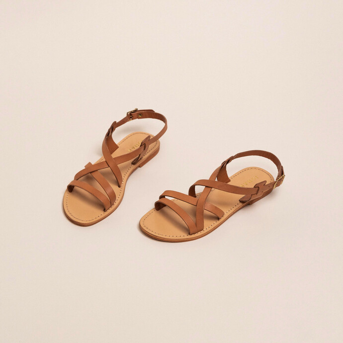 Sandales à brides croisées  en cuir cognac