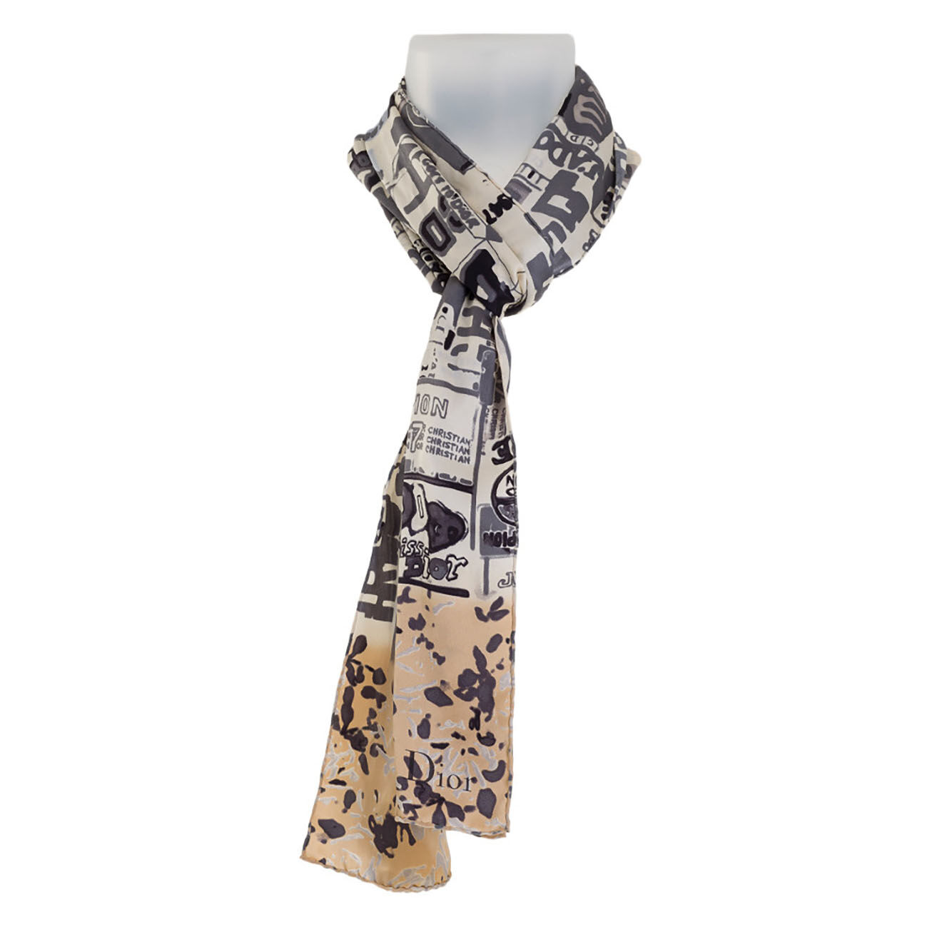 Dior Foulard 100% Soie beige/gris - Parfait état - Longueur 181 cm