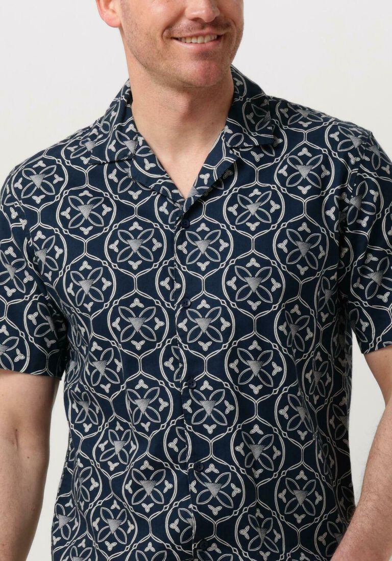 PURE PATH donkerblauwe pure path casual overhemd shortsleeve with all-over-print