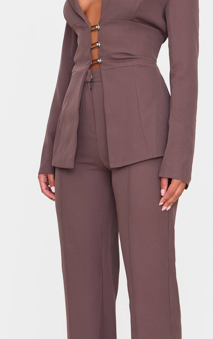 Chocolat Pantalon Large Taille Haute Tissé Et Structuré