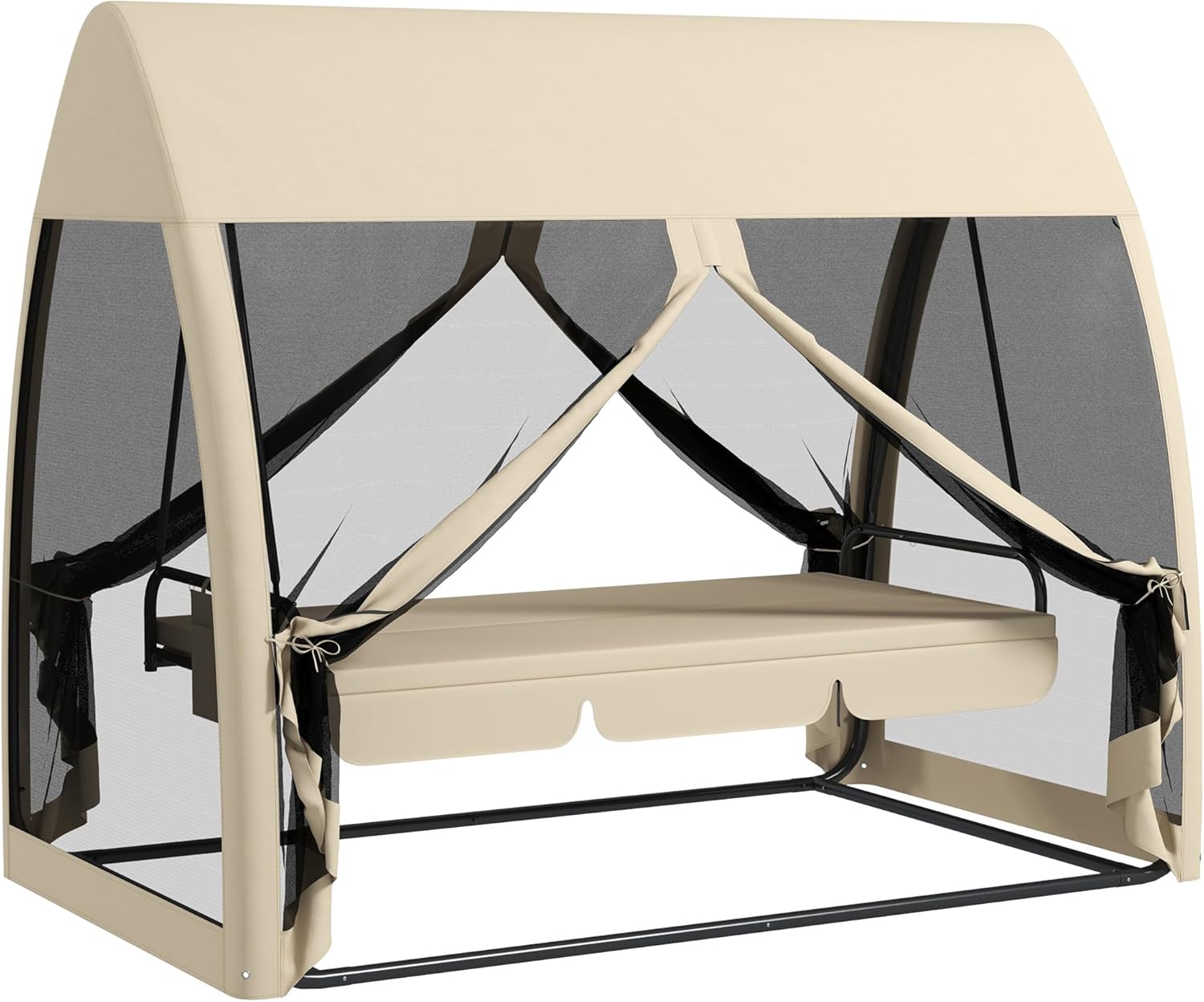 Outsunny 2 in 1 Hollywoodschaukel mit Liegefunktion 3-Sitzer Gartenschaukel mit Baldachin, Mückennetz, Schaukelbank belast bis 300kg, Gartenliege für Garten, Terrasse, 240 x 140 x 197 cm, Kaffee