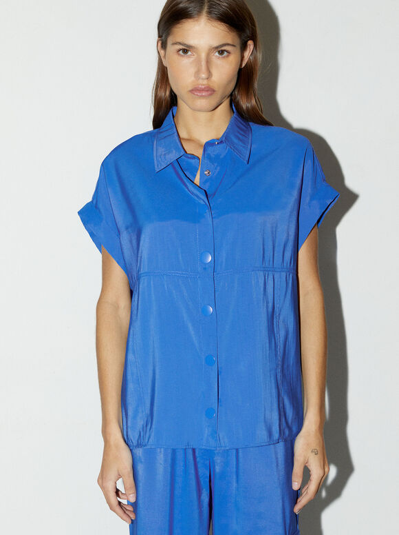 Camisa de manga curta em modal - Azul