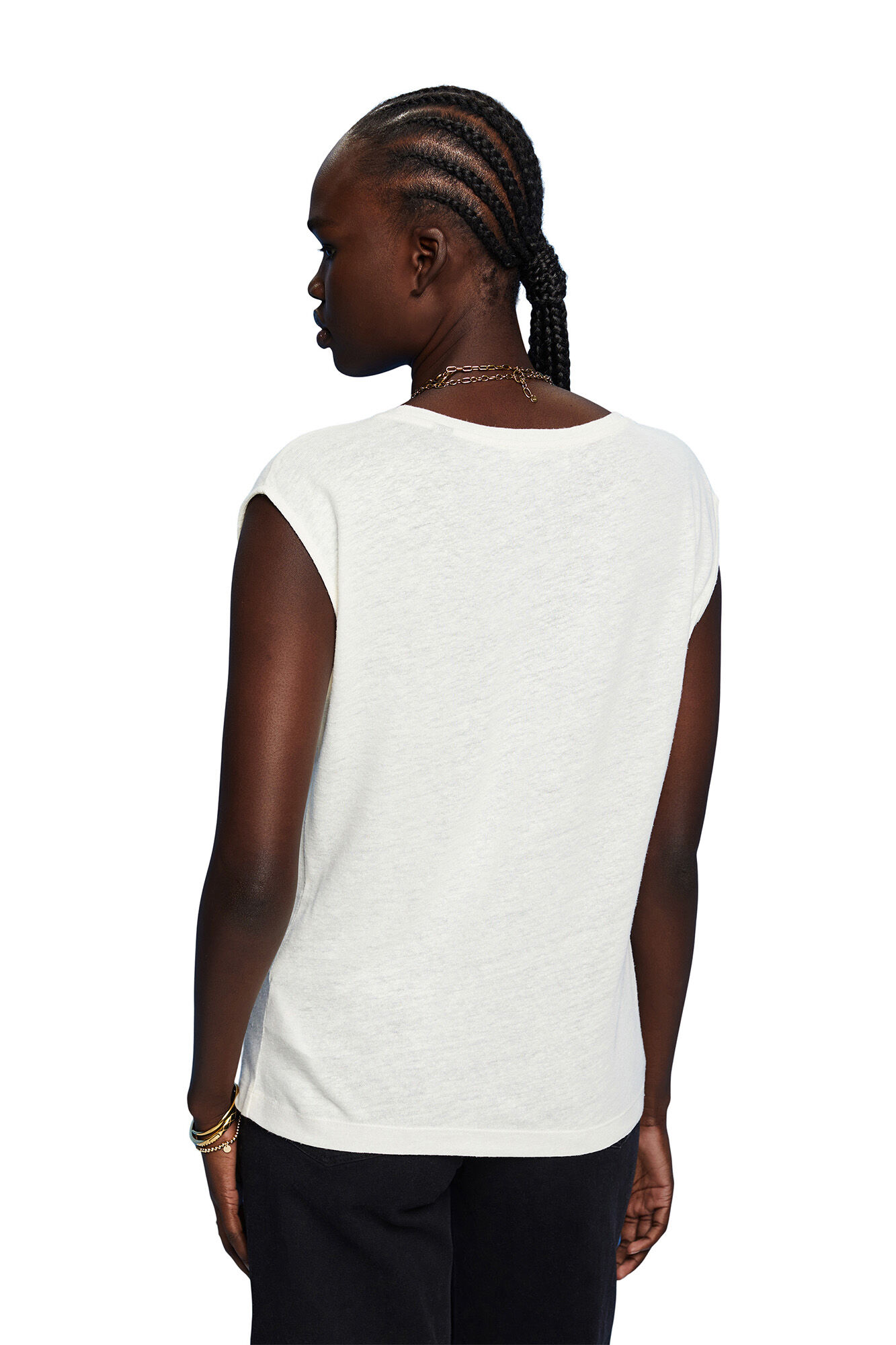 Camiseta de linho de manga curta estampada - Estampa branca