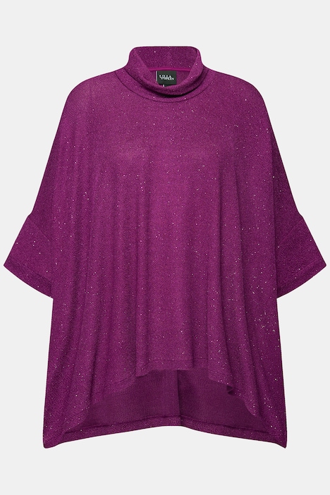 Shirt, oversized, Glitzer-Effekt, Rollkragen, Halbarm
