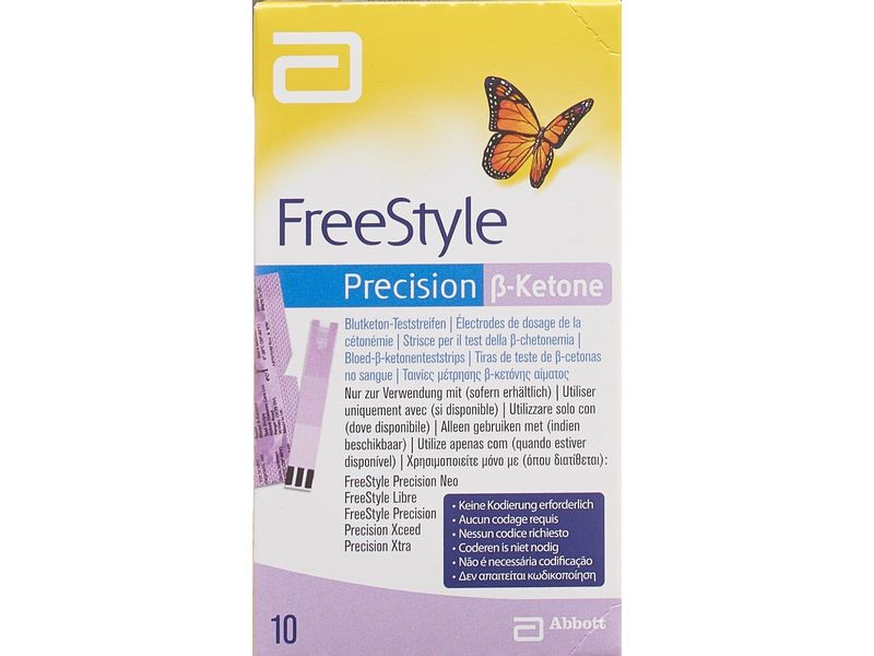 ABBOTT FREESTYLE Precision Ketone Box 10 Stück Teststreifen zur Messung von Ketonkörpern im Blut