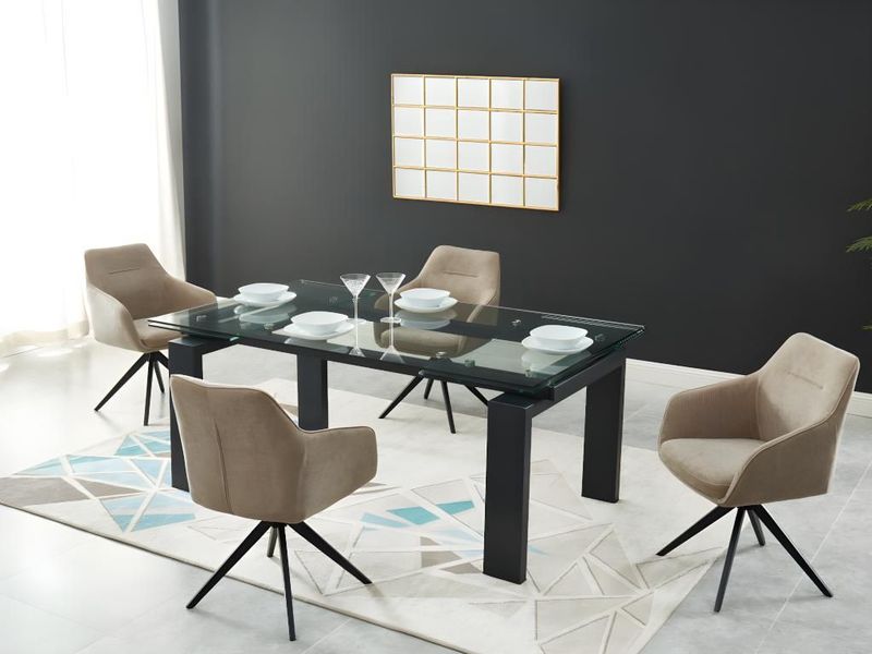 LUBANA - Uitschuifbare Eettafel - Zwart - Gehard Glas en Metaal - Tot 10 Personen