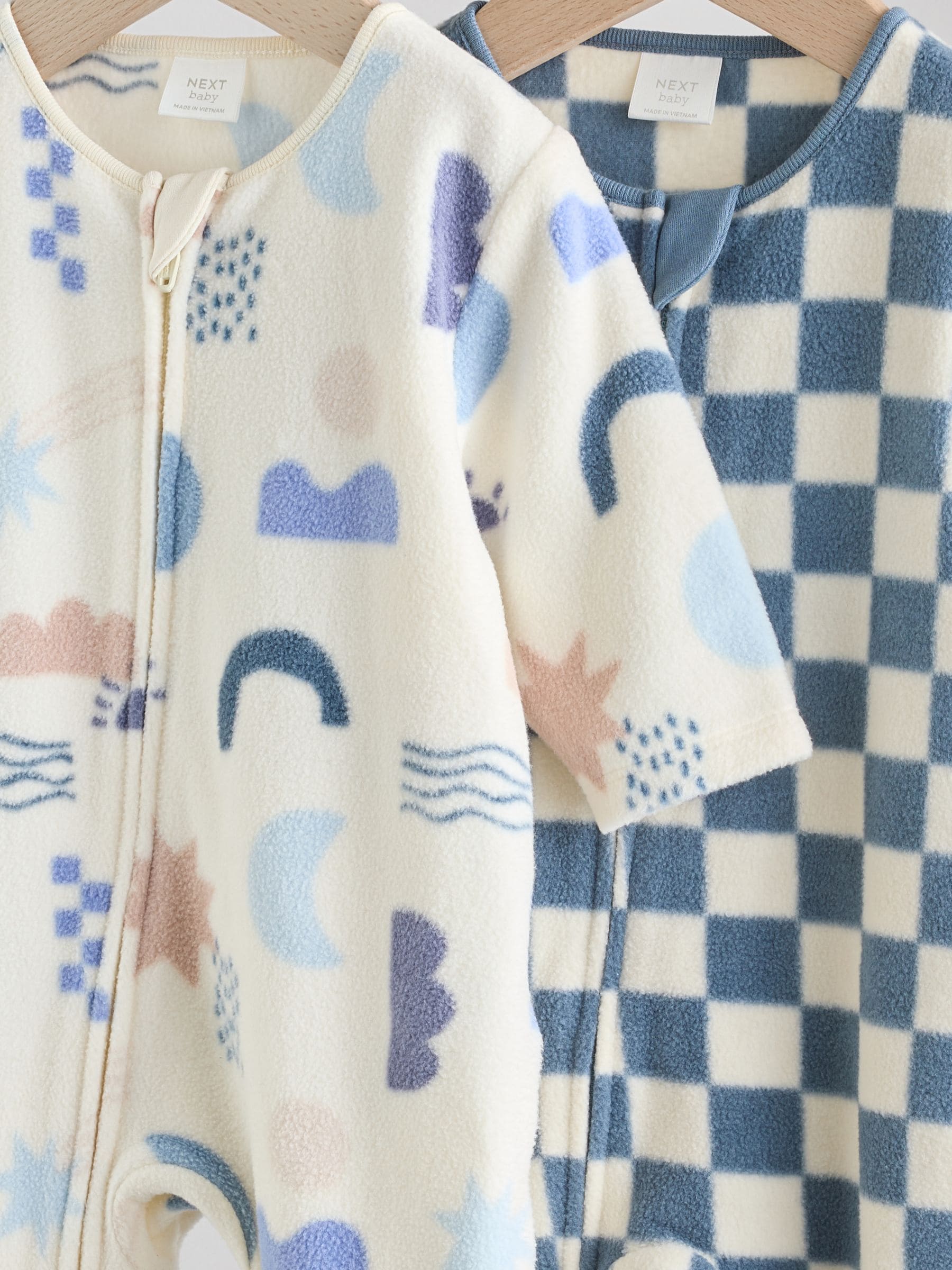 Blauw - Set van 2 baby-onesies van microfleece met tweewegrits