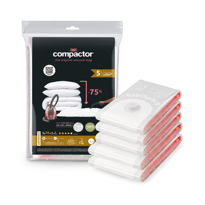 Lot de 5 sacs de rangement sous vide Aspispace 3 tailles M   2 tailles L