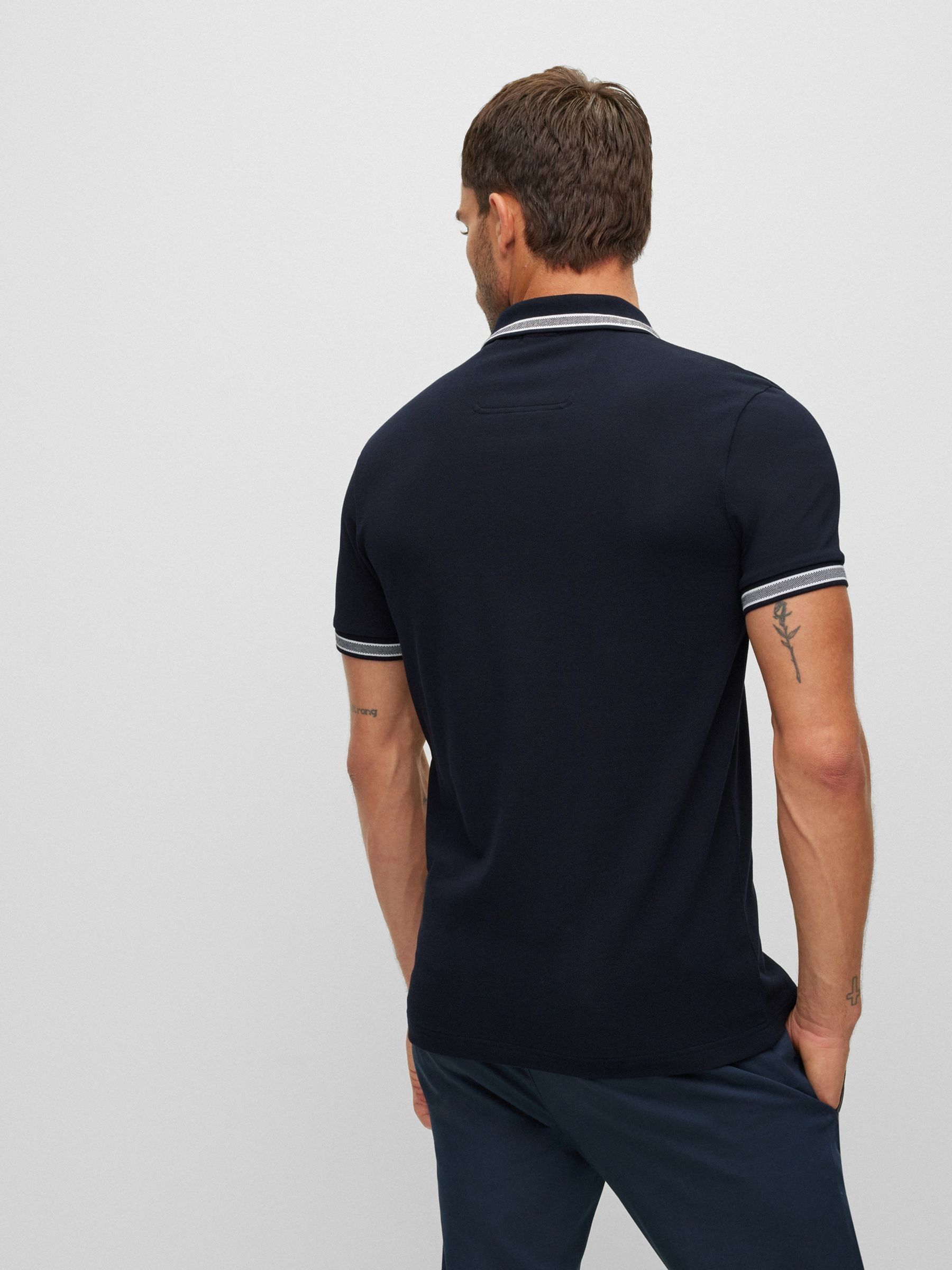 Marineblauw - BOSS Regular Fit Paddy poloshirt met contrasterende kraag
