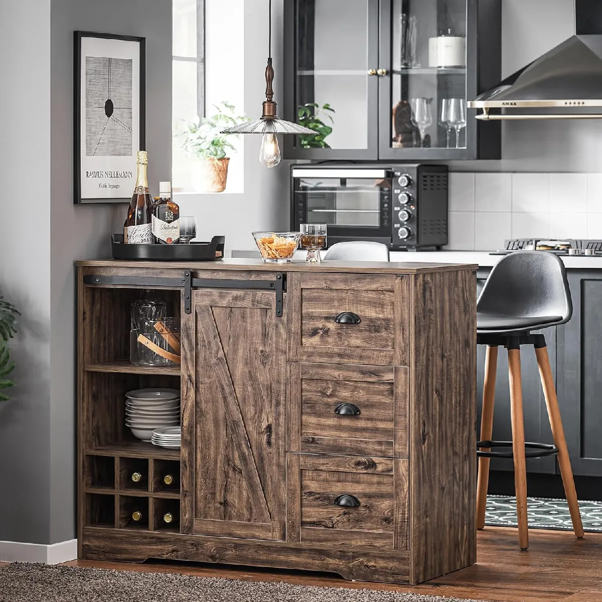 SoBuy Îlot Central Mange-Debout KNL08-N Vintage Marron