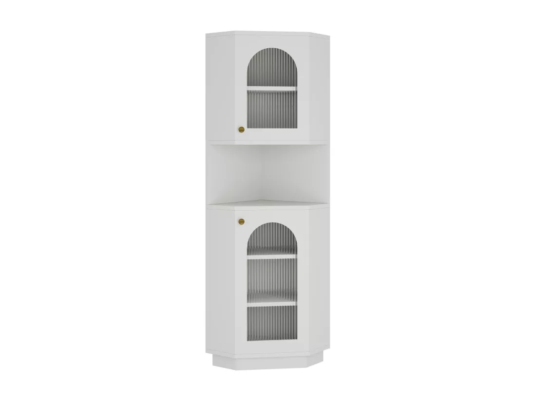 Colonne d'angle de salle de bain - 2 portes et 1 niche de rangement - 45x 45 x 166,5 cm - LEDs - MDF - Blanc