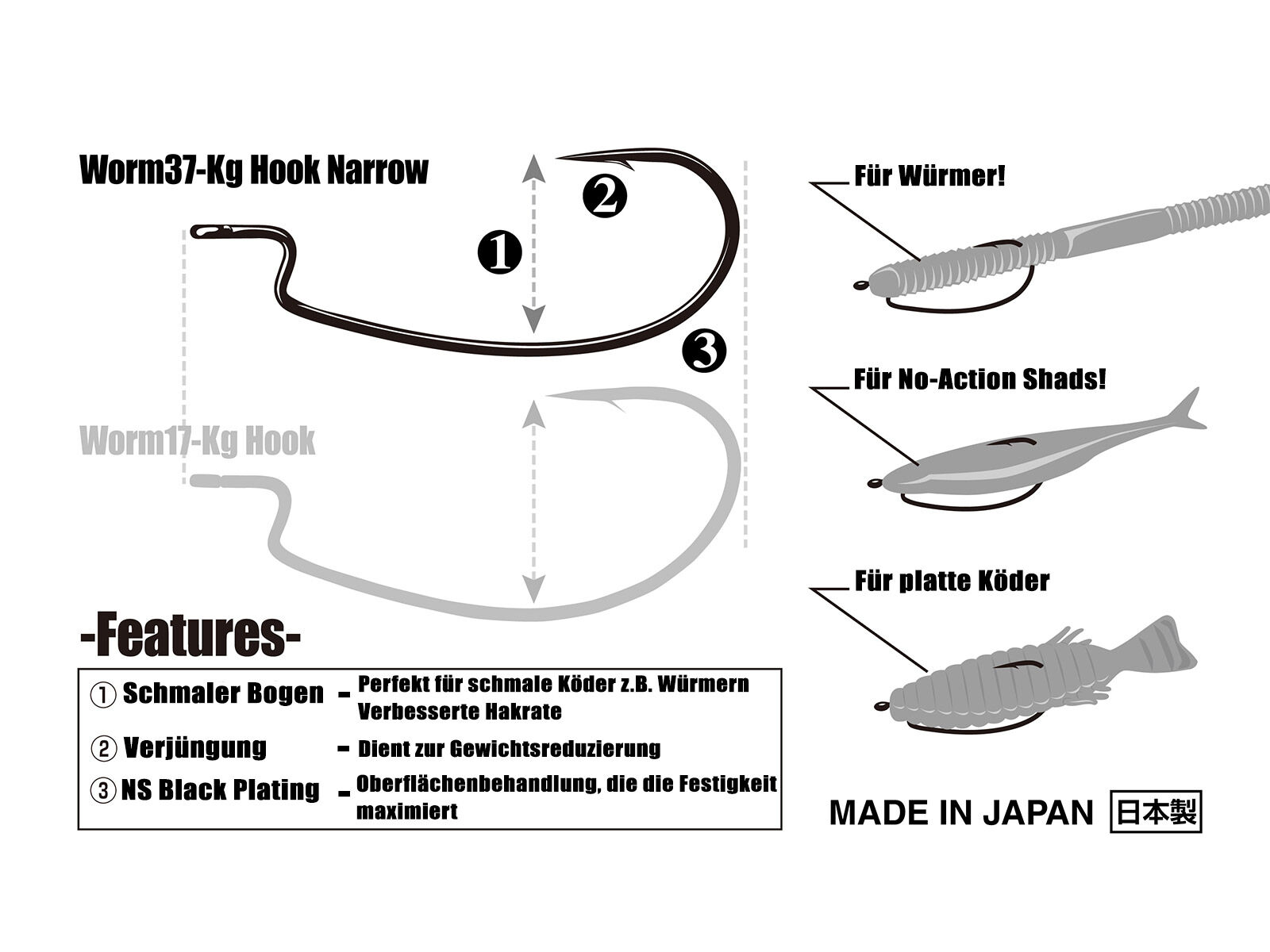 Kg Hook Narrow Worm37 - Gr. 2(DECOY)