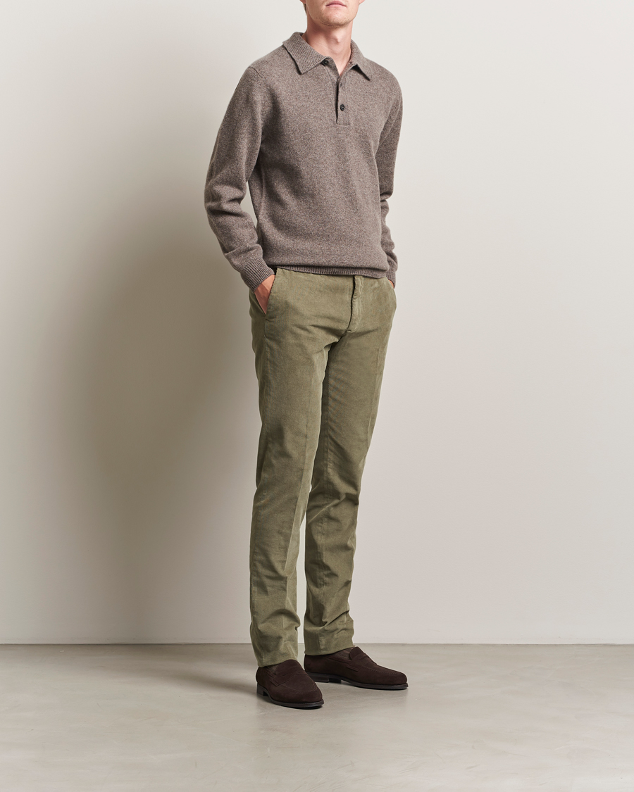Incotex Slim Fit Baby Corduroy Trousers Sage