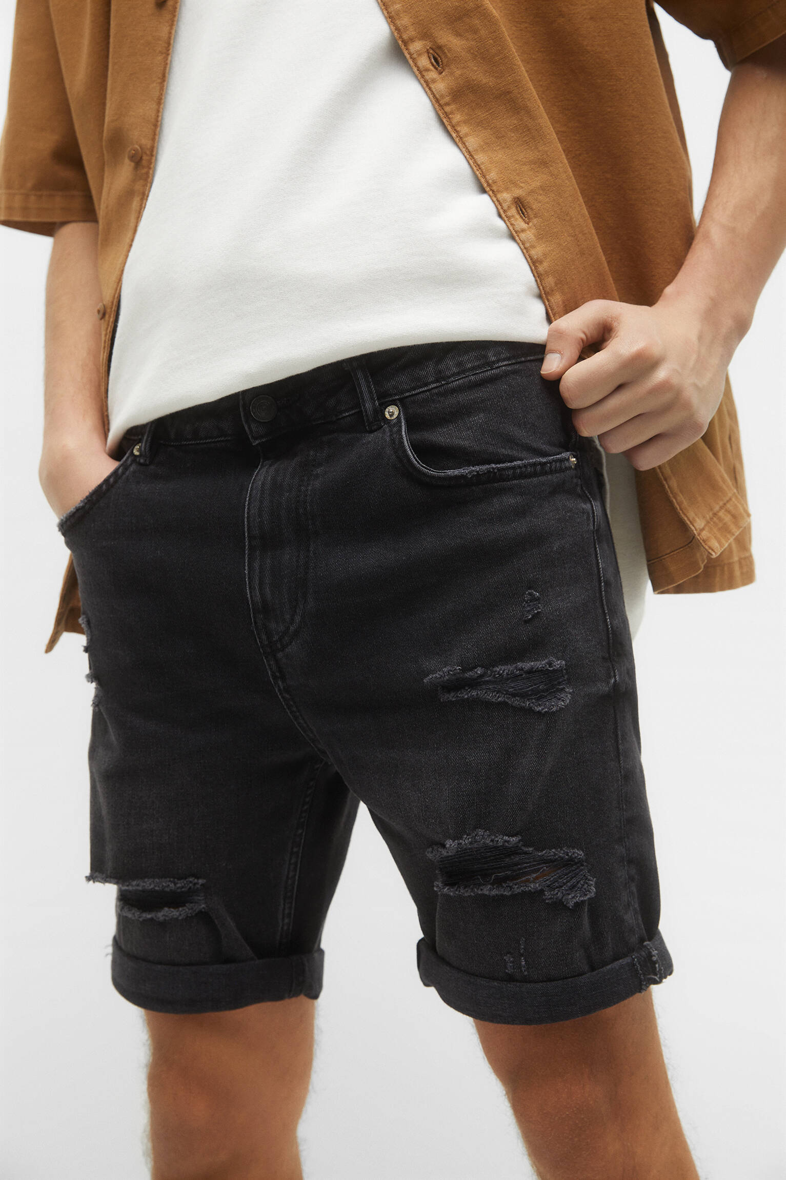 BERMUDA DENIM SLIM FIT Ripped - NEG-DELAV