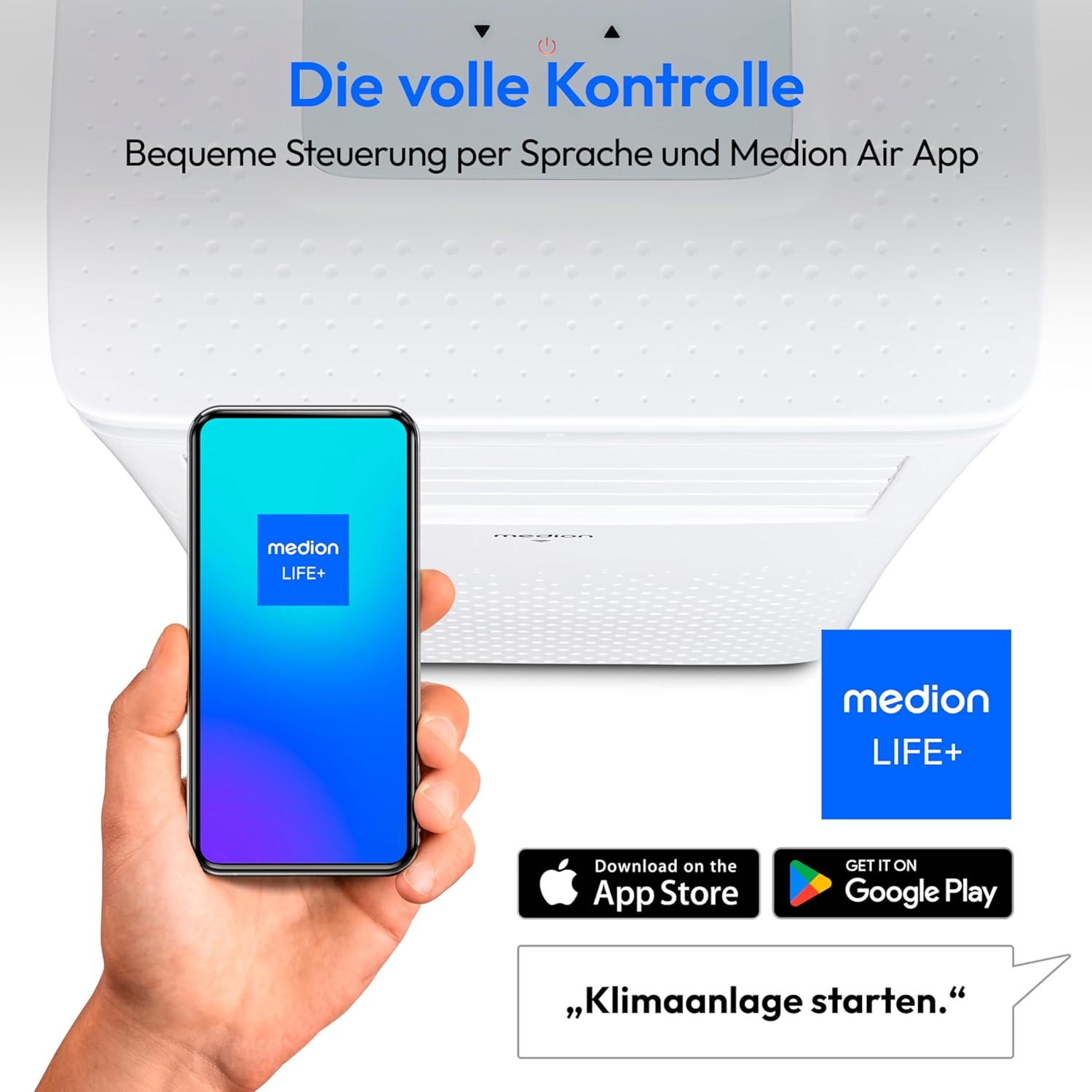 MEDION P702 (MD 37737) Smarte Mobile Klimaanlage mit Abluftschlauch (inkl. Fensterabdichtung, 3in1, bis 25qm, 7.000 BTU, Kühlen, Entfeuchten, Ventilieren, App- und Sprachsteuerung, Schlafmodus