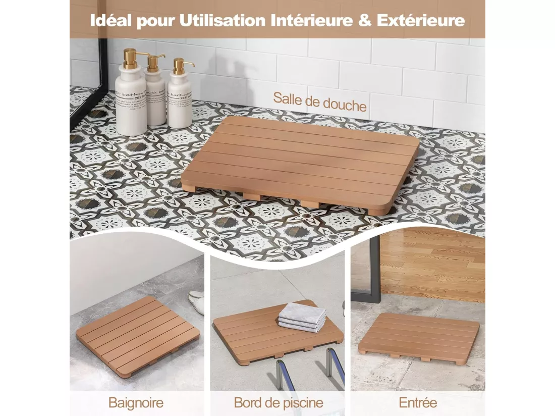Caillebotis de douche, en hips anti-moisissures et antidérapant, (48 x 60 cm, marron)