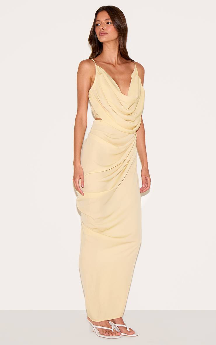 Butter Yellow Robe Midaxi En Mousseline À Imprimé Abstrait Avec Drapé Et Découpes