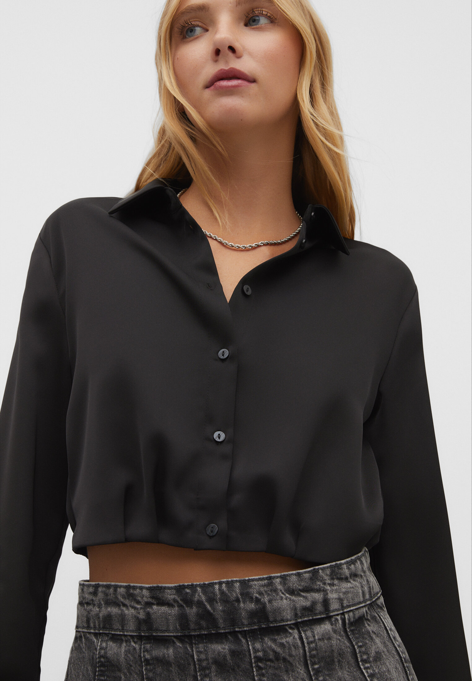 Camisa curta de cetim