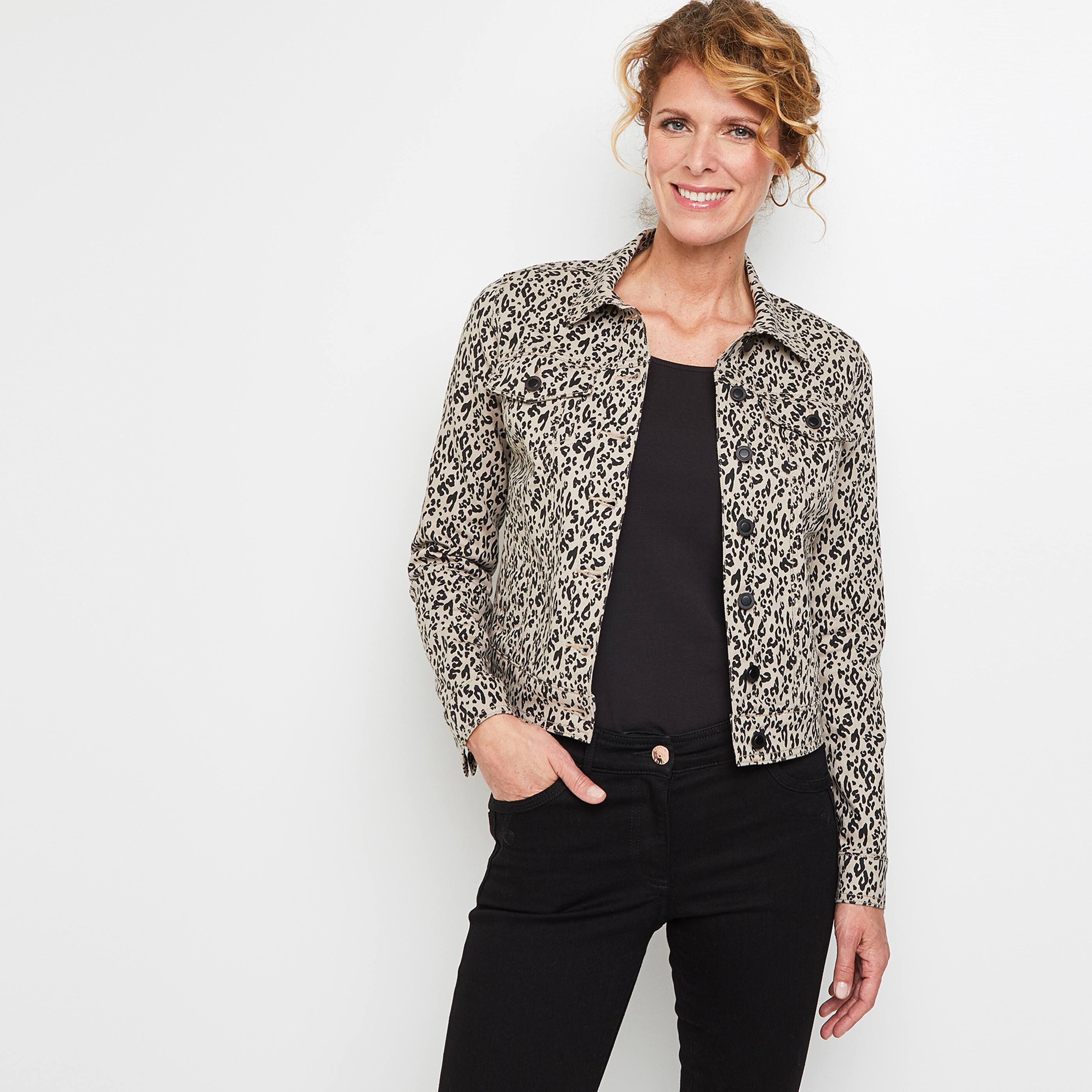 Veste en jean léopard - BEIGE