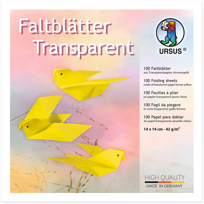 Ursus Origamipapier, transparent, 14 x 14 cm, citronengelb, 100 Blatt