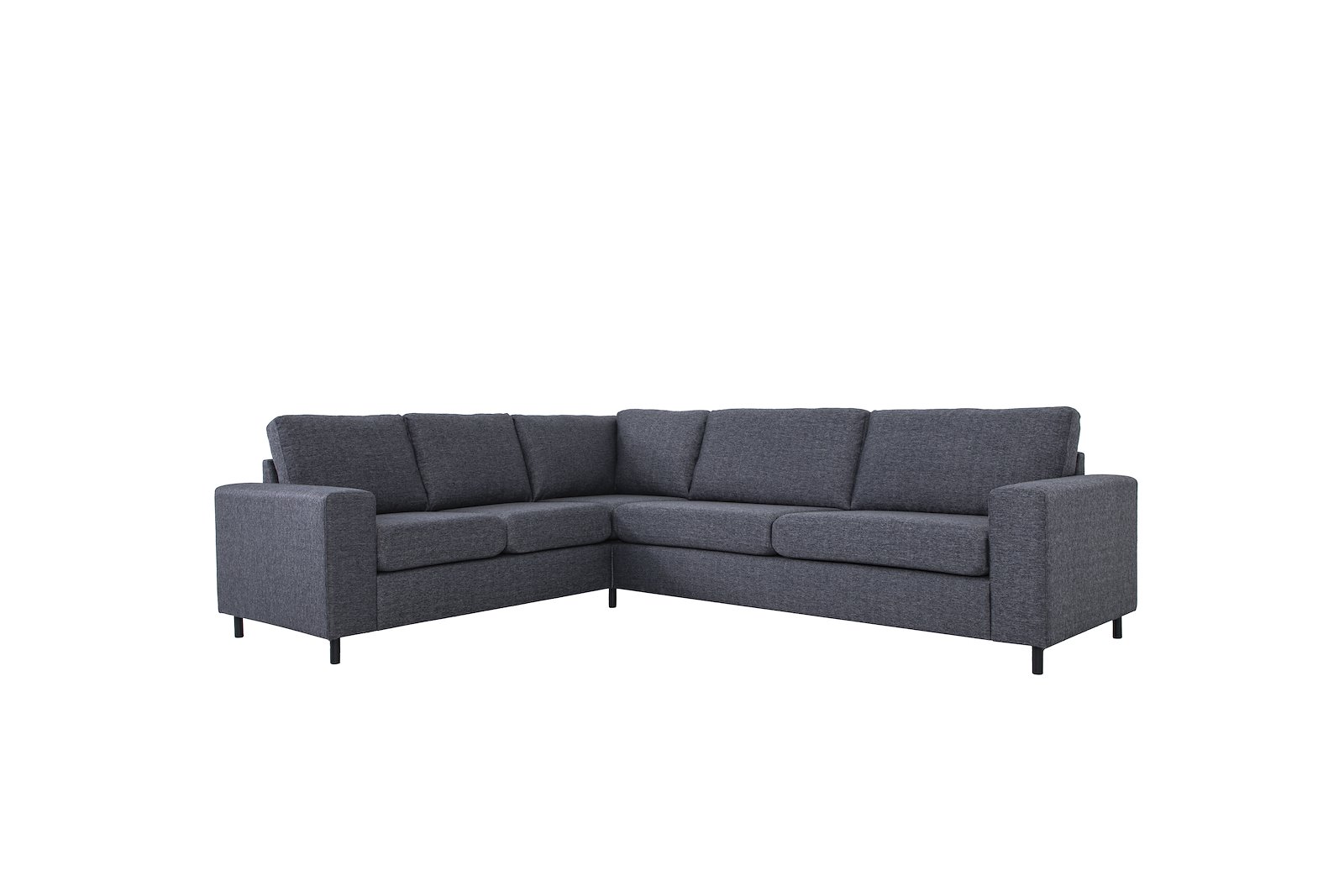 Copenhagen hjørnesofa Duo puter. Tekstil Hygge 97 Antrasitt med sorte ben. Vendbar