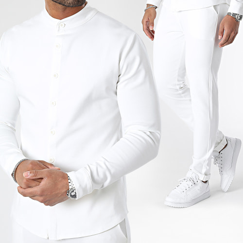 Ensemble Chemise Manches Longues Col Mao Et Pantalon Chino 1070521 Blanc