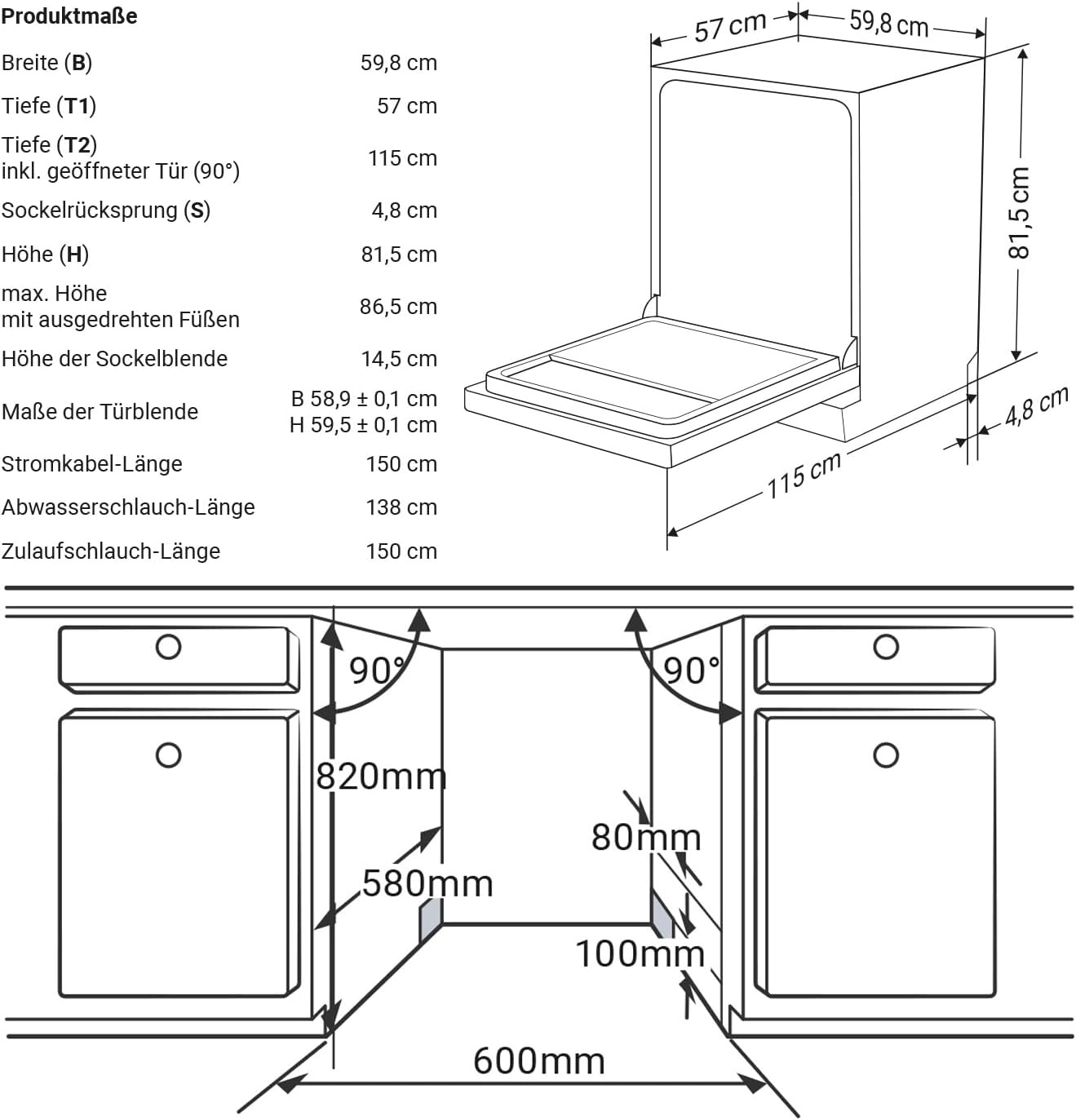 KKT KOLBE Unterbaufähiger Geschirrspüler | teilintegrierbare Spülmaschine | 60cm | Edelstahl | AquaStop | Höhenverstellbar Oberkorb | 7 Spülprogramme | 14 Maßgedecke | Zeitvorwahl 1-24 | DW615ED