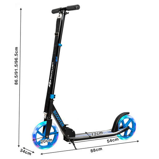Patinete dobrável Costway com altura ajustável, capacidade de carga de até 100 kg e 2 rodas com luzes.