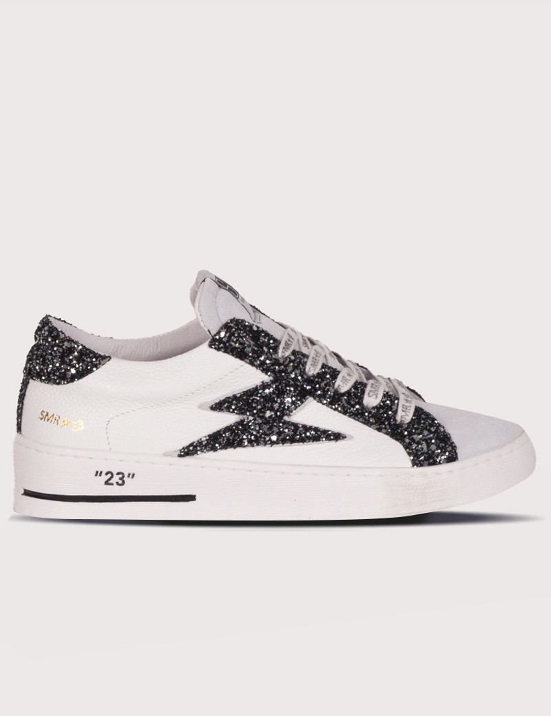 SEMERDJIAN BASKETS MAYA BASSES GLITTER NOIR CUIR BLANC 10279