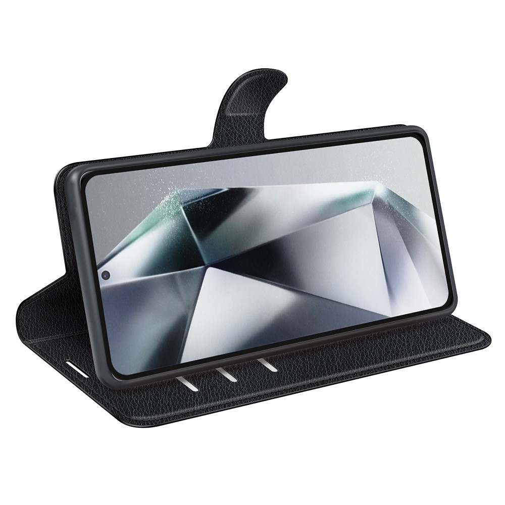 Samsung Galaxy S25 Ultra Leder Tasche Flip Cover Litchi Look - Schwarz