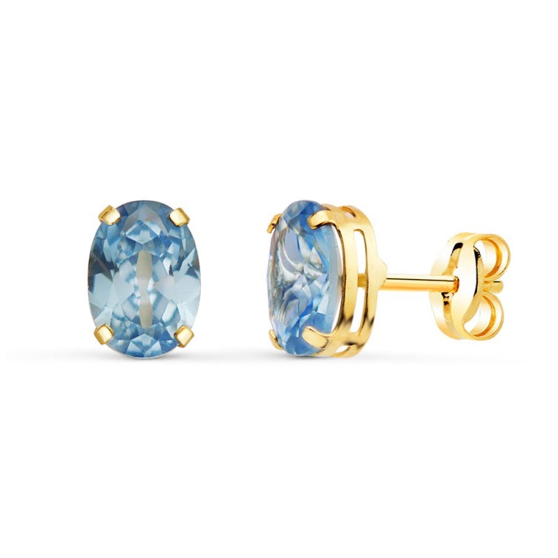 Boucles d'Oreilles Or 18 Carats 750/000 - Zirconiums Topaze Bleue-1289