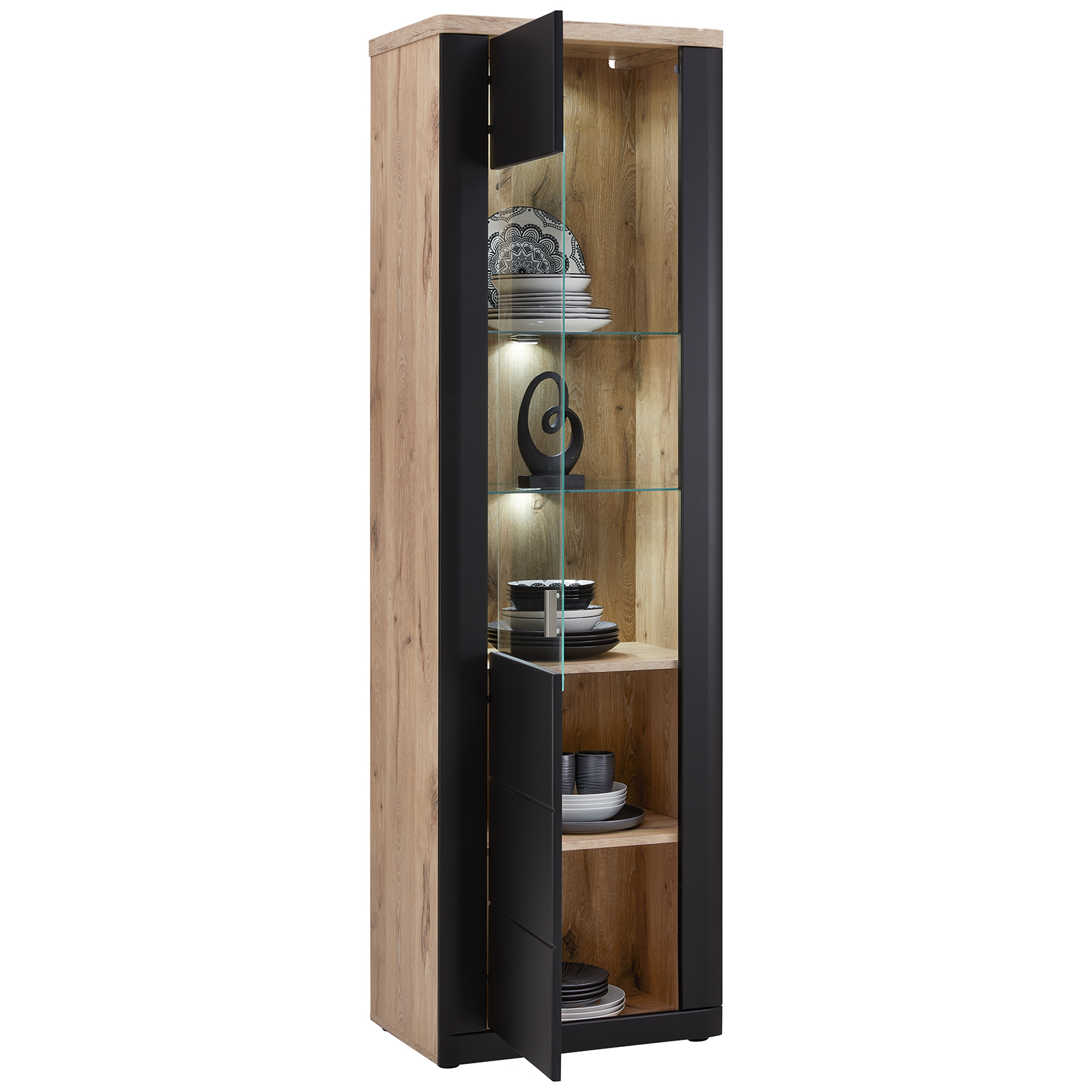 Standvitrine GAME - Nox Oak-schwarz - 2 Glasböden