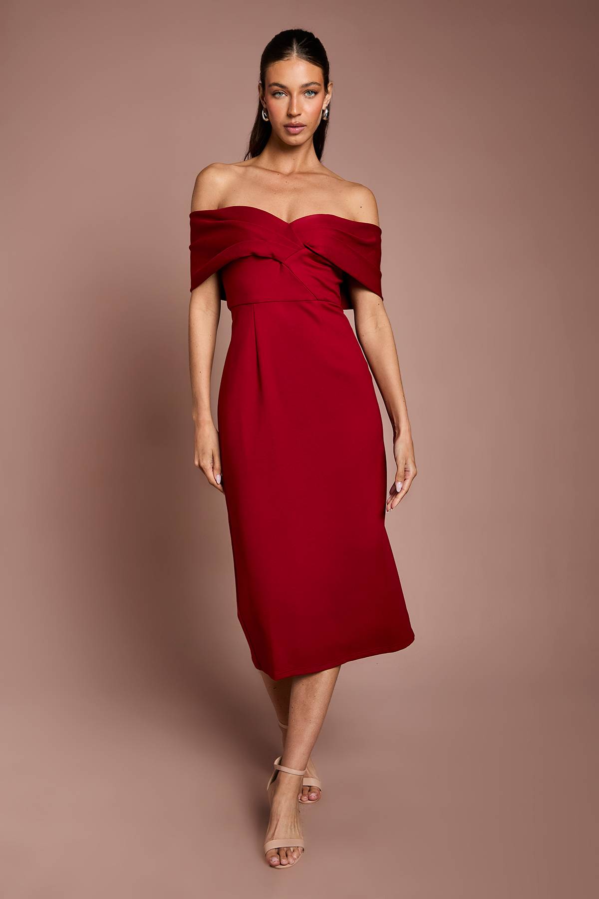 Coast Robe Midi Colonne Bardot en Ponte