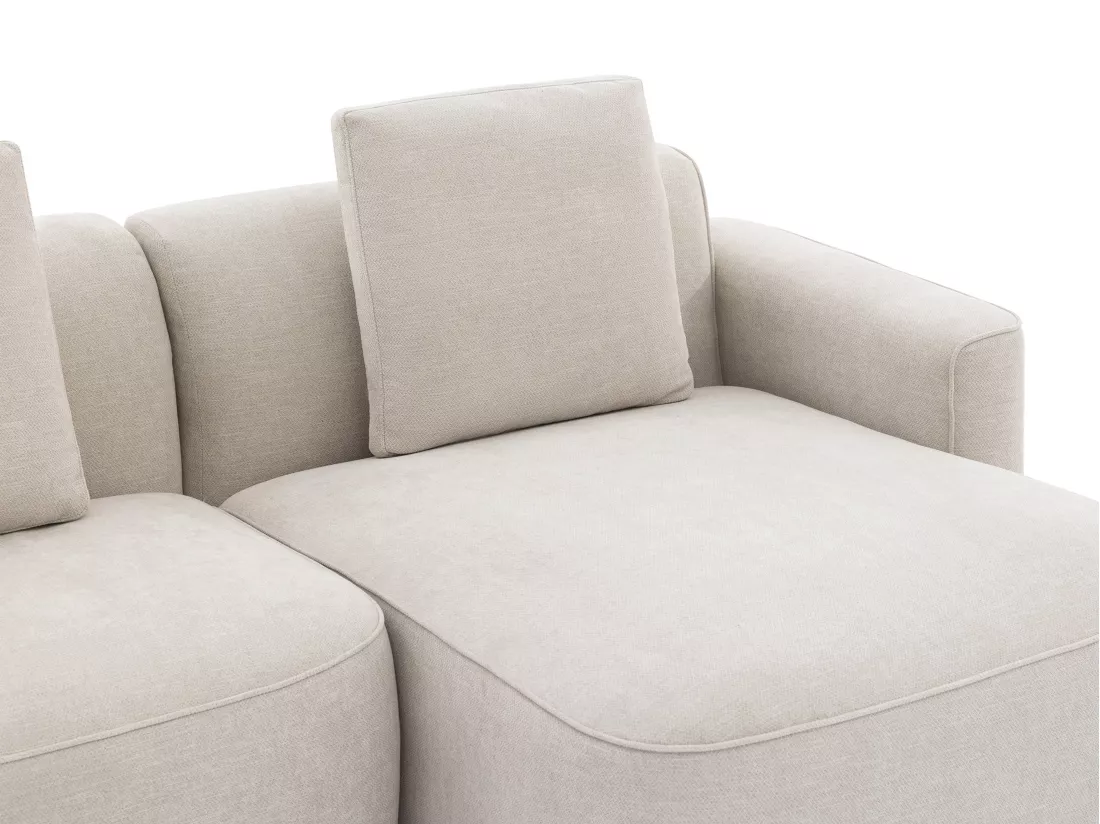 Canapé d'angle droit et pouf en tissu texturé beige POMIANGO