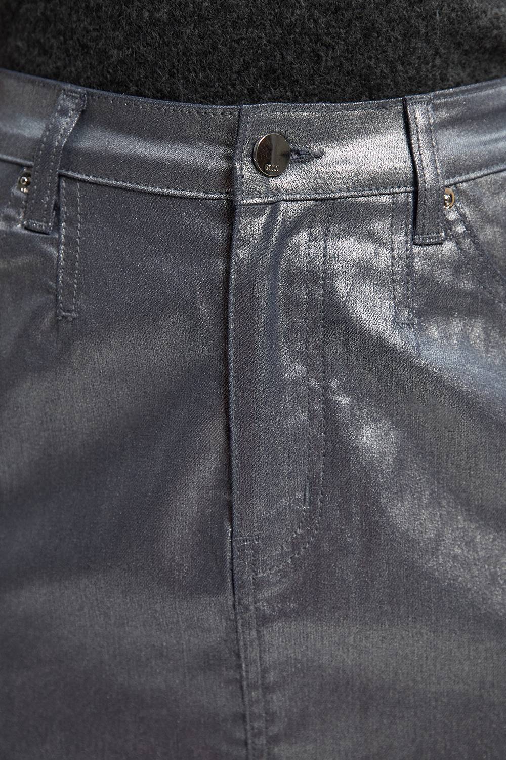KarenMillen Jupe Crayon Mi-Longue en Denim à Revêtement Métallisé