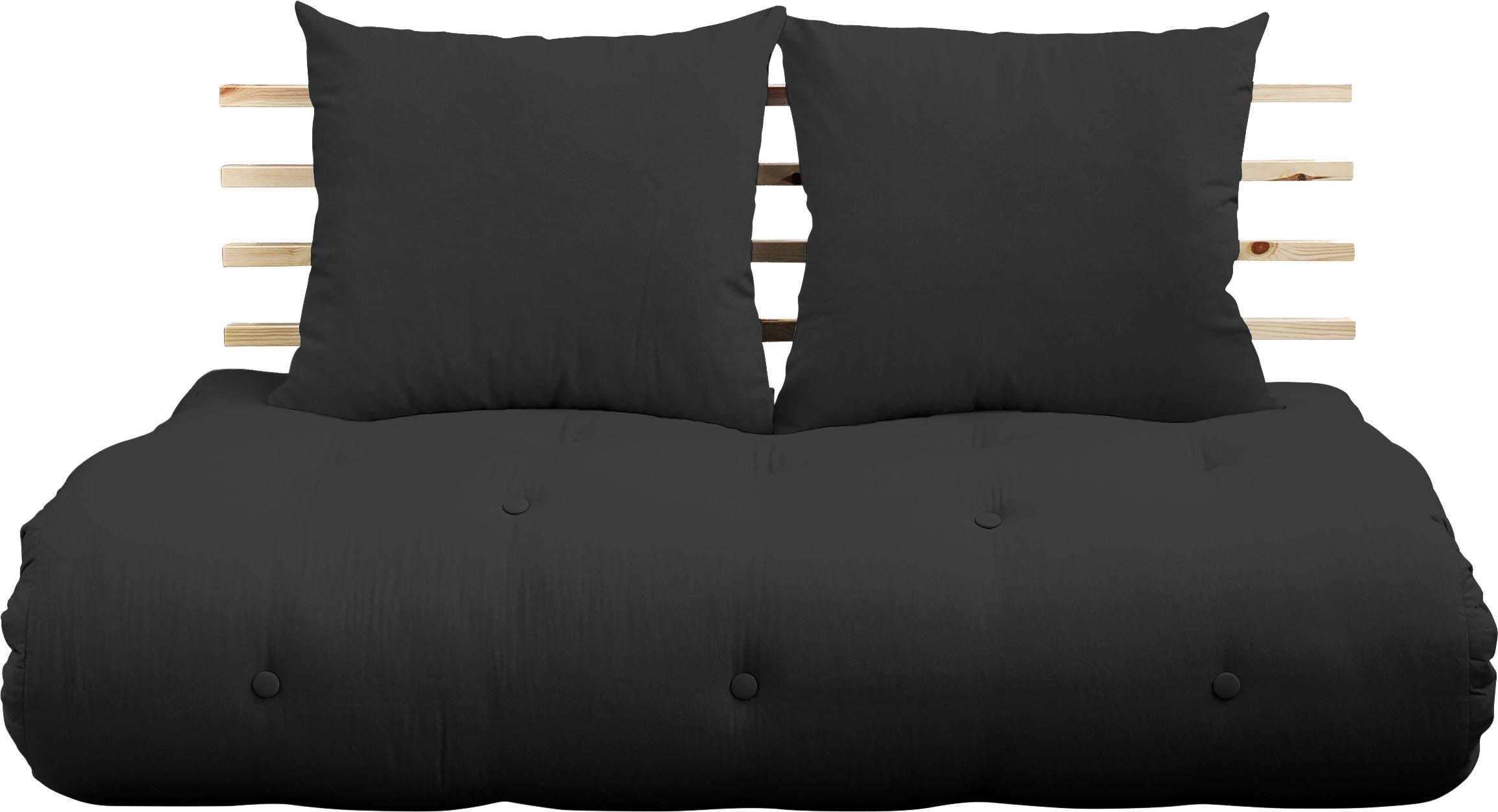 Karup Design Schlafsofa »Shinsano, futonstil, Rückenrahmen und zweiteiligem Kissenset« aus massivem Kiefernholz, faltbarer Matratze, multifunktional, Scandi