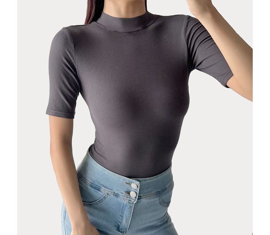 Hollahop - Bodytop met korte mouwen en mockneck, effen