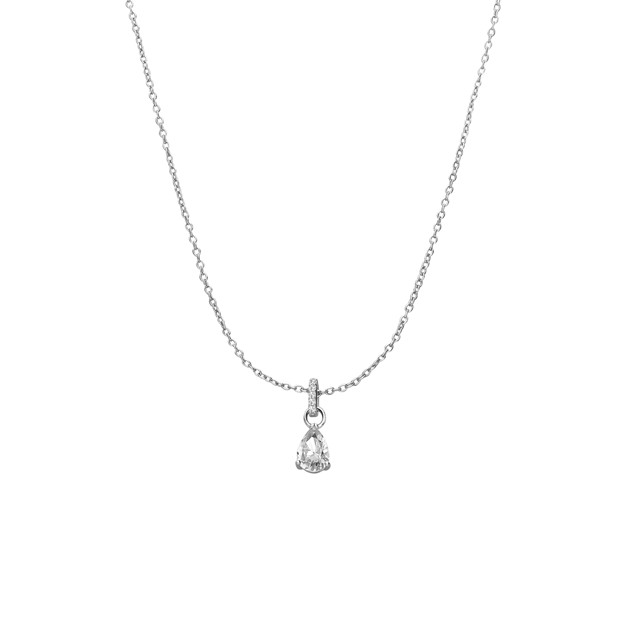 Zilveren ketting met hanger druppel zirkonia