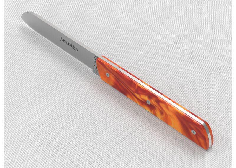 Service de 6 couteaux de table avec un manche en Madreperlato Orange et lame en acier inoxidable