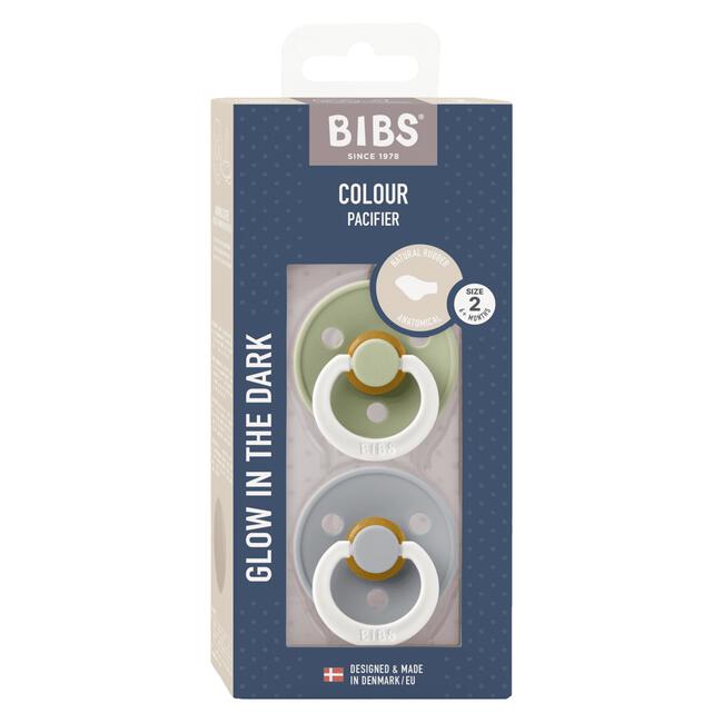 BIBS Anatomische Glow in the dark Fopspeen Two Pack Natuurlijk Rubber Sage/Cloud Maat 2