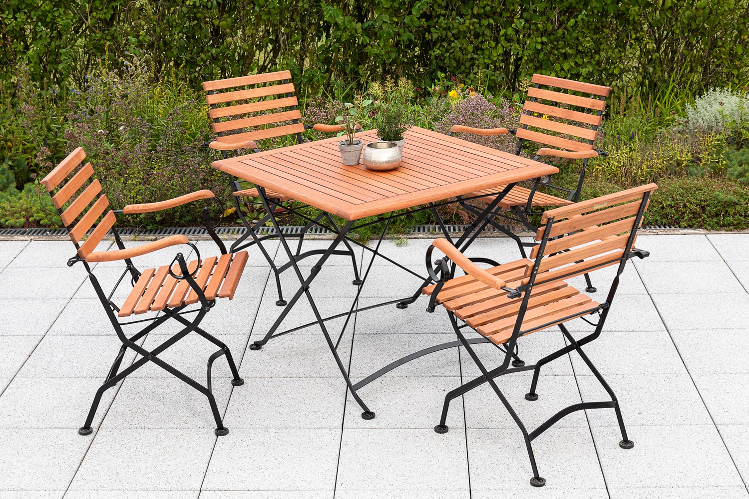 Schlossgarten tuinmeubelset, 5-delig, klapstoel, tafel 90 x 90 cm