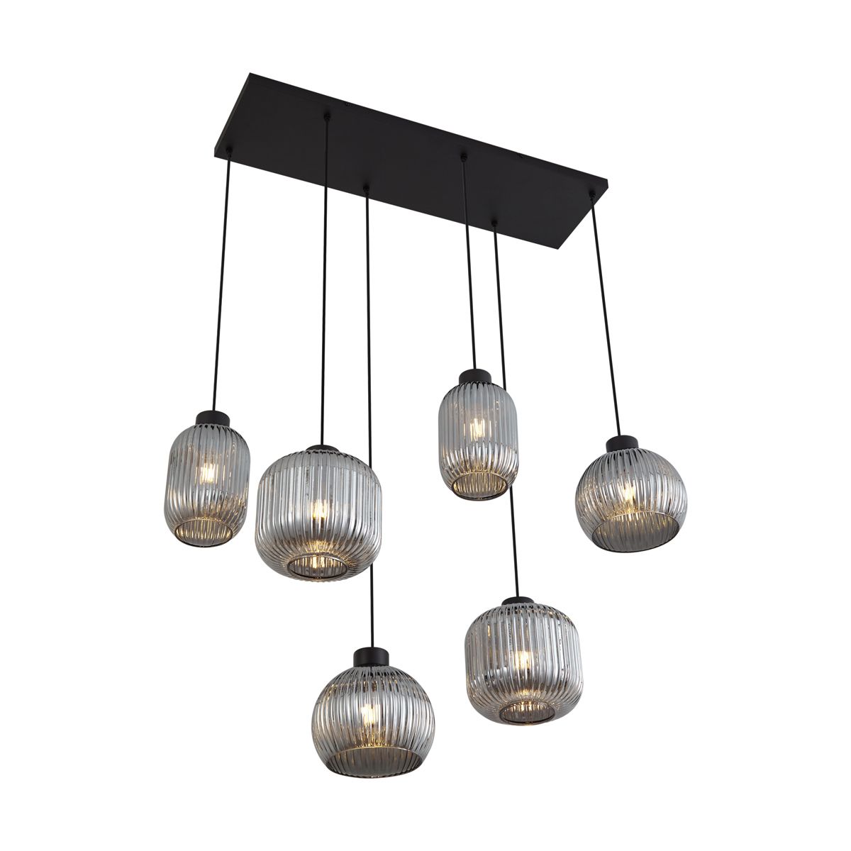 Design hanglamp zwart met smoke glas 6-lichts - Ana