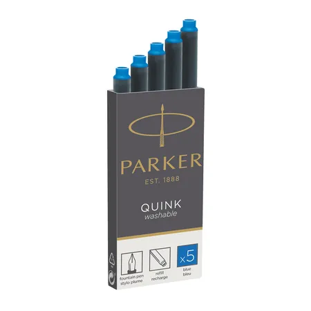 Parker Tintenpatrone QUINK Königsblau, auswaschbar und löschbar auf Papier, 5er Set