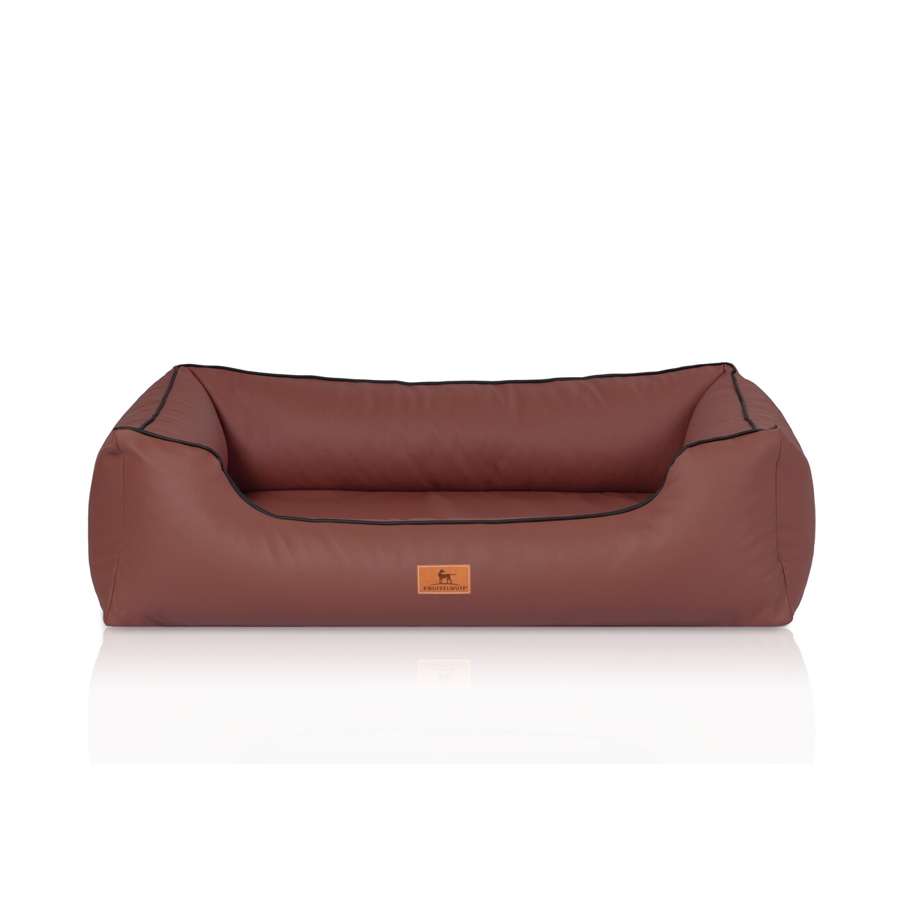Knuffelwuff orthopädisches Hundebett Montana aus Kunstleder braun/ rot M-L