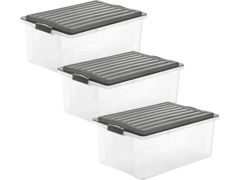 Rotho Aufbewahrungsbox COMPACT, Grau, 3 tlg. A3 Box-Set