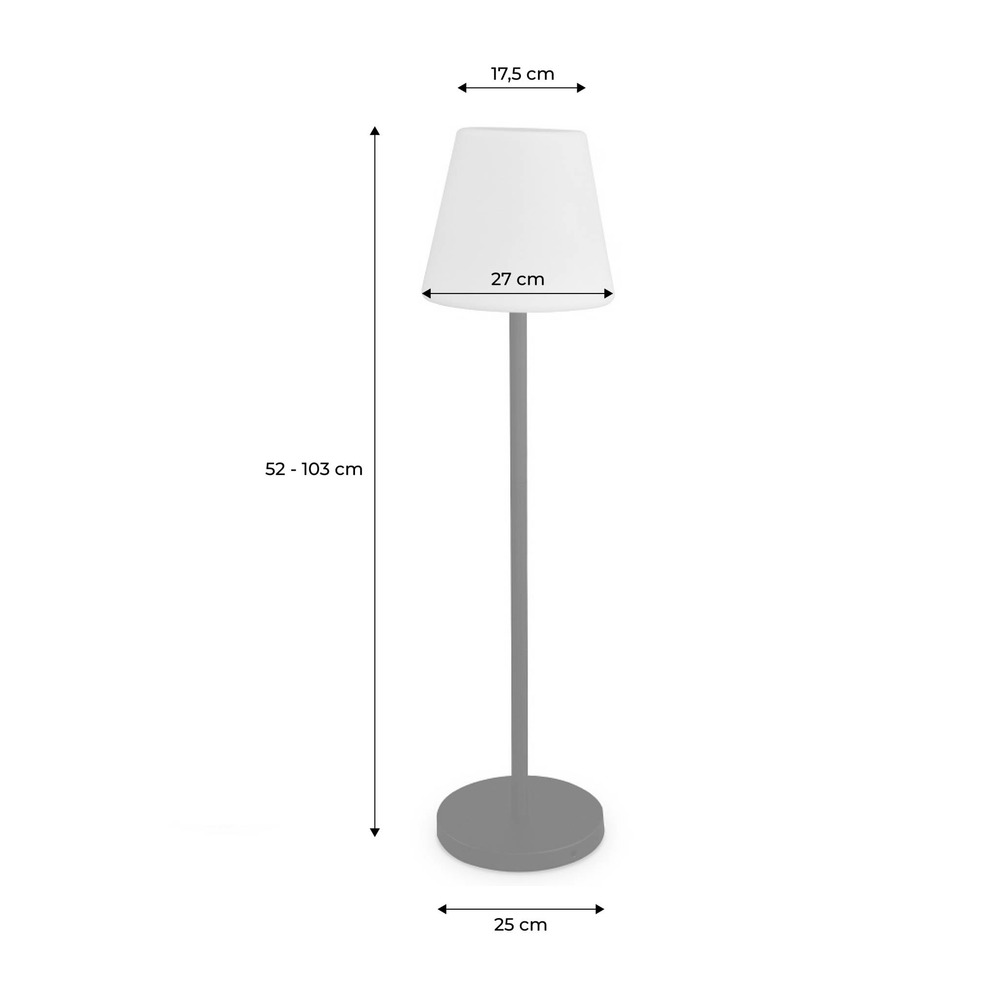 Lampadaire extérieur 100 cm lampada l led hybride . Lampe multicolore sur pied. Luminaire design à batterie. Solaire. Télécommandé