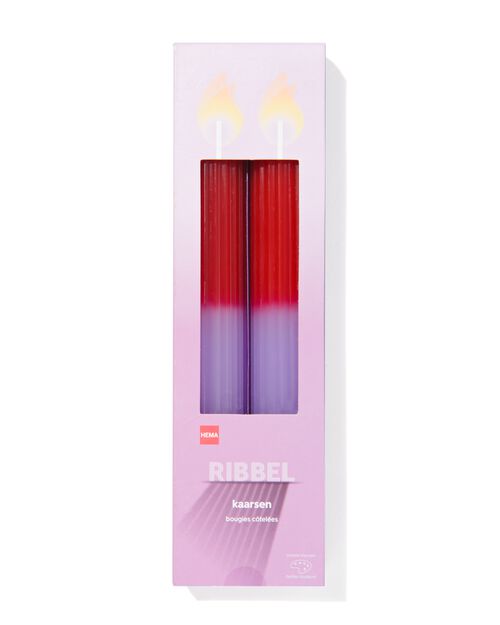 2 bougies dintérieur nervurées Ø3.5x25 lilas/terracotta