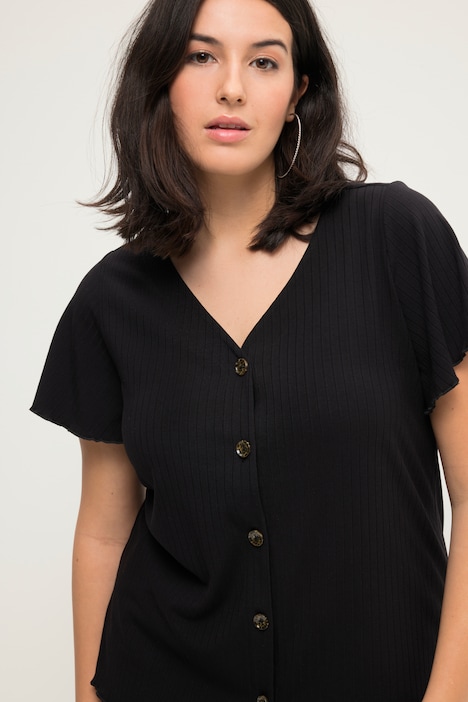 Rippshirt, Classic Shape, V-Ausschnitt, Flügel-Halbarm