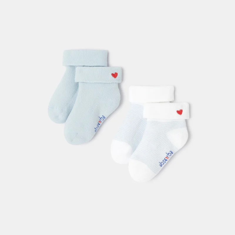 Lot de 2 paires de chaussettes bleues en tricot bouclette naissance Absorba Bleu